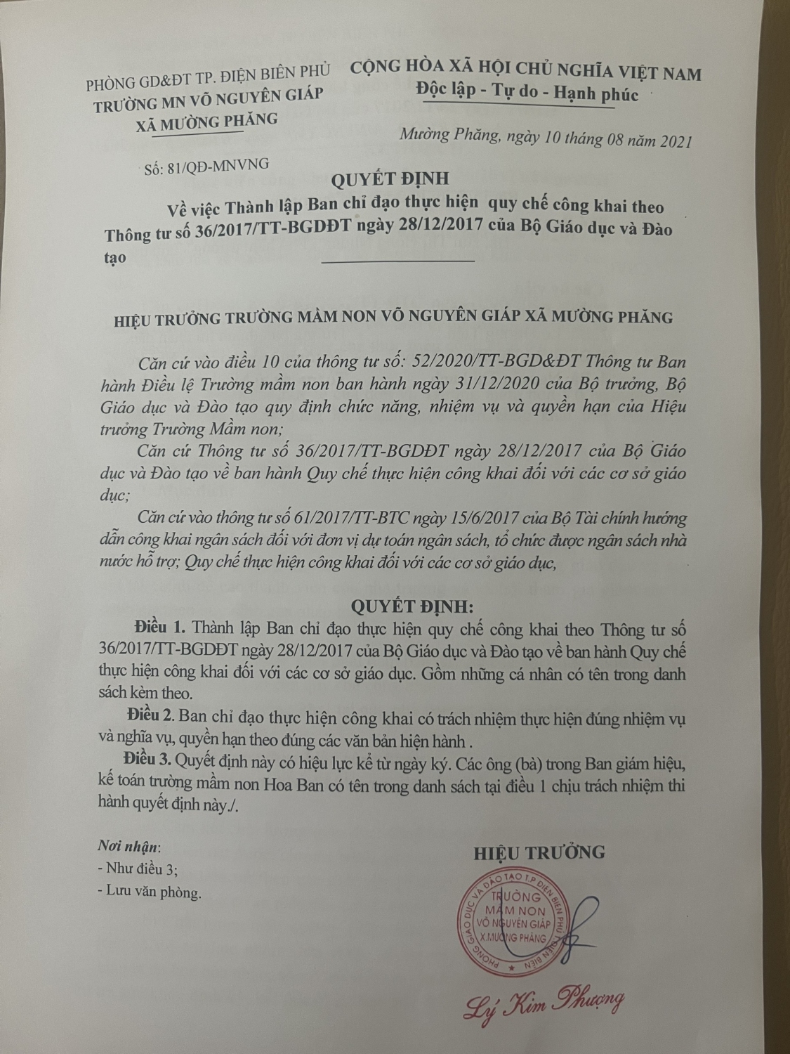 CÔNG KHAI THEO TT 36/2017/TT-BGDĐT